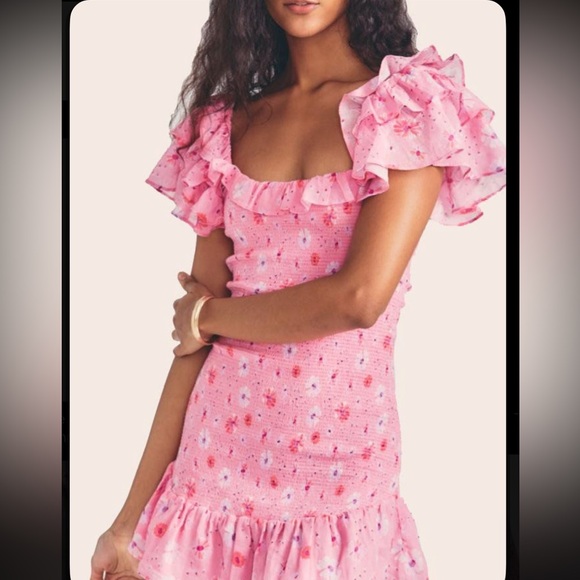 LoveshackFancy Pink Floral Mini Dress - Picture 2 of 5